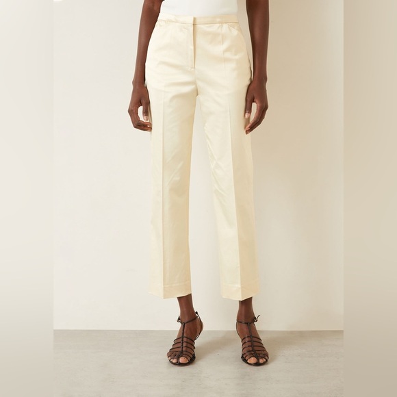NWT Toteme Cropped Straight Trousers Satin Sheen Pants Ecru - Picture 2 of 16